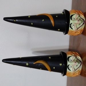 Halloween ceramic witch head candle holder with hat shaped candle